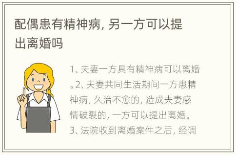 配偶患有精神病 另一方可以提出離婚嗎