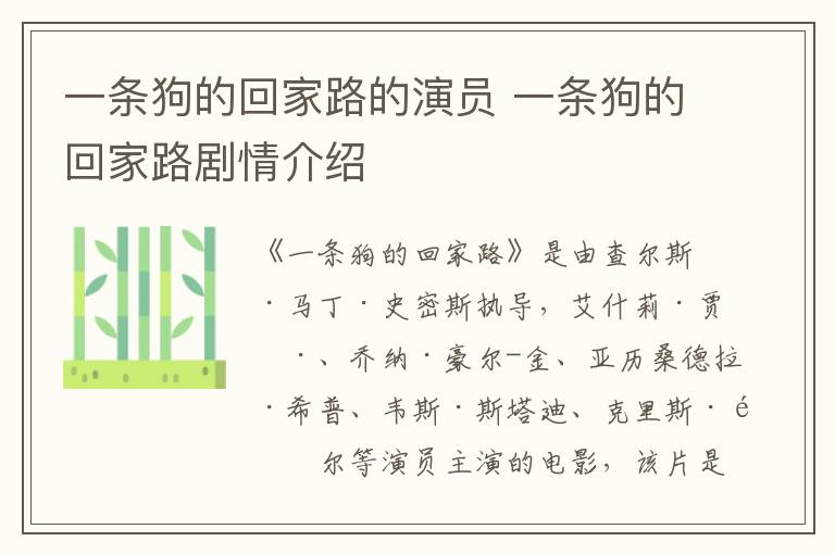 一條狗的回家路的演員 一條狗的回家路劇情介紹