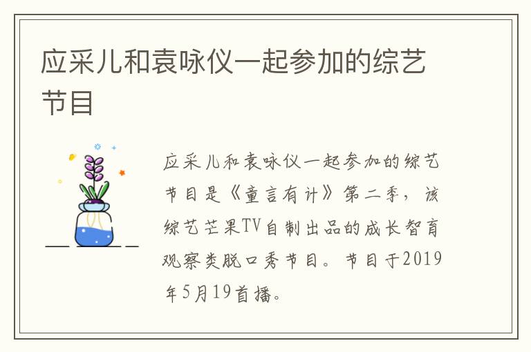 應采兒和袁詠儀一起參加的綜藝節目