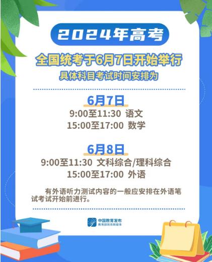 2024年全國高考時間確定
